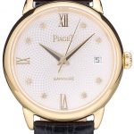 Piaget Swiss Traditional White Radial Pattern Dial Black Leather Strap 7635