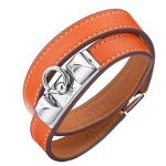 Hermes Replica Silver Pyramid Accent Cadena Lock Slim Orange Leather Bracelet