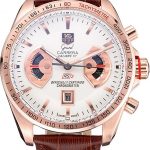 Tag Heuer Carrera Rose Gold Case White Dial Brown Leather Strap 98245