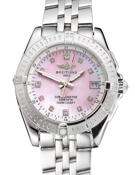 Breitling Colt Lady Pink Dial Diamond Hour Marks Stainless Steel Case And Bracelet