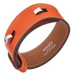 Hermes Replica Orange Cuff-Like Silver Hook Clasp Leather Bracelet