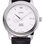 Omega De Ville Prstige Co-Axial White Dial Silver Case Black Leather Strap Roman Numeral