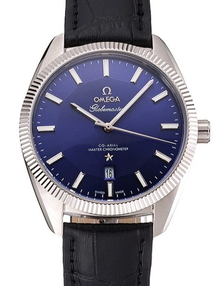 Omega Globemaster Blue Dial Stainless Steel Case Black Leather Strap