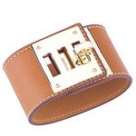 Hermes Replica Brass TurnlockClosure Wide Tan Leather Bracelet