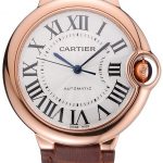 Swiss Ballon Blue De Cartier Gold Case White Dial Roman Numerals Brown Leather Bracelet   622651