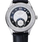 Omega DeVille Prestige Black Dial Silver Diamond Case Black Leather Bracelet  1454120