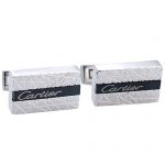 Cartier Engraved Business Silver Black Cufflinks 700758