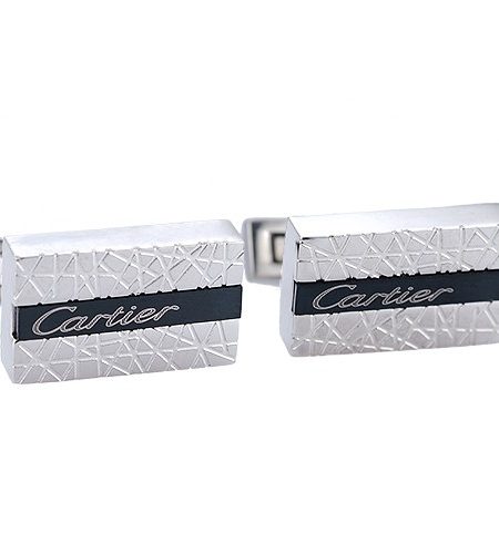 Cartier Engraved Business Silver Black Cufflinks 700758