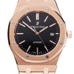 Swiss Audemars Piguet Royal Oak Black Dial Rose Gold Case And Bracelet