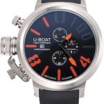 U-Boat 1001 Orange On Black Dial Stainless Steel Case Rubber Bracelet  622716