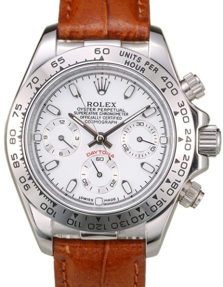 Rolex Daytona Lady Stainless Steel Case White Dial Brown Leather Strap Tachymeter