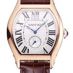 Cartier Tortue Large Date White Dial Gold Case Brown Leather Strap