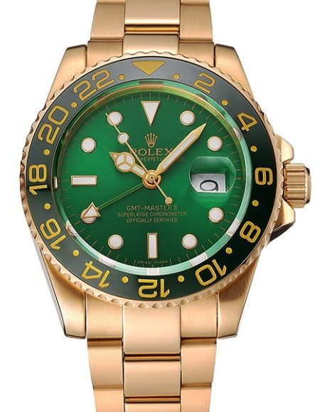 Swiss Rolex GMT Master II Green Dial And Bezel Gold Case And Bracelet 1453750