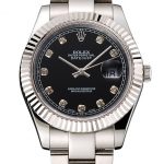 Swiss Rolex Datejust Black Dial Dimond Hour Marks Stainless Steel Case And Bracelet