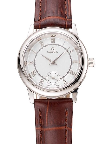 Omega De Ville Prestige Small Seconds Silver Dial Stainless Steel Case Brown Leather Strap