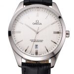 Omega Tresor Master Co-Axial White Dial Stainless Steel Case Black Leather Strap