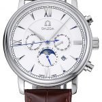 Omega De Ville Moonphase White Dial Silver Case Brown Leather Bracelet  1454226