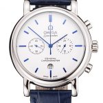 Omega Seamaster Vintage Chronograph White Dial Blue Hour Marks Stainless Steel Case Blue Leather Strap