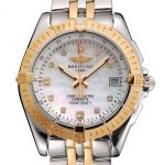 Breitling Colt Lady Pearl Dial Diamond Hour Marks Gold Bezel Stainless Steel Case Two Tone Bracelet
