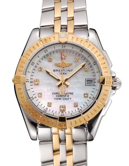 Breitling Colt Lady Pearl Dial Diamond Hour Marks Gold Bezel Stainless Steel Case Two Tone Bracelet