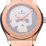 Hublot Classic Fusion Diamond Skull Dial Gold Case Black Leather Strap  622816