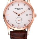 Patek Philippe Calatrava White Dial Diamond Numerals Rose Gold Case Brown Leather Strap  622834