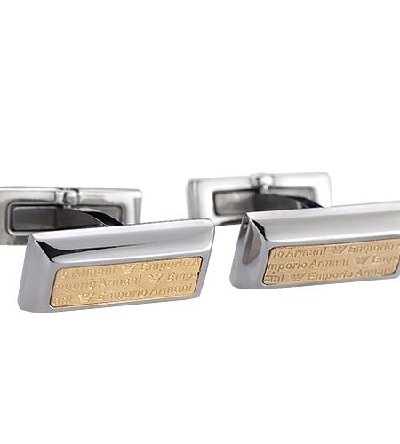 Emporio Armani Engraved Silver And Gold Cufflinks 700764