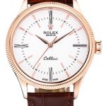 Swiss Rolex Cellini Time Gold Case White Dial Brown Leather Bracelet   622655
