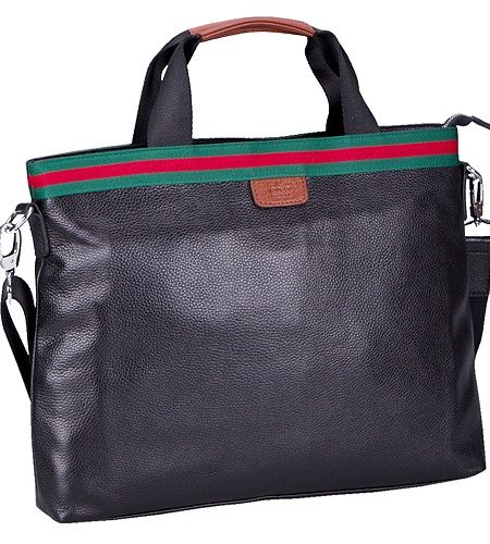 Gucci Web Black Leather Top Handle Medium Messenger Bag