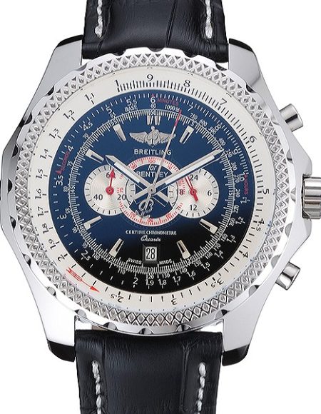 Breitling Bentley Chronograph Black Dial Black Leather Strap