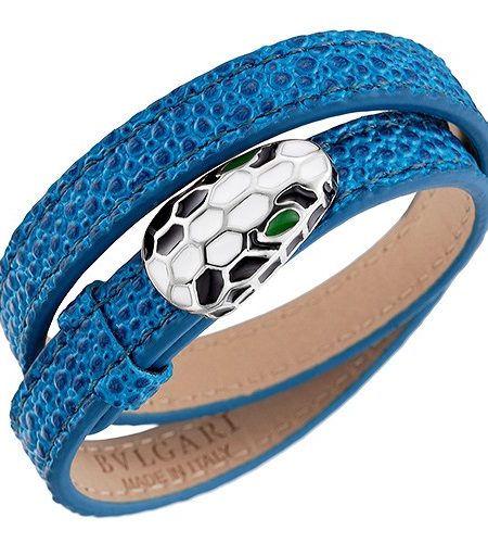 Bvlgari Serpenti Blue Leather Silver Hardware Bracelet 700519