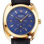 Hermes Dressage Blue Dial Gold Case Black Leather Strap