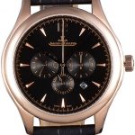 Jaeger Lecoultre Master Chronograph Gold Bezel Black Leather Band  621619