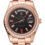 Swiss Rolex Day-Date Diamonds And Rubies Black Dial Rose Gold Bracelet 1454102