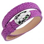 Bvlgari Serpenti Purple Leather Silver Hardware Bracelet 700522