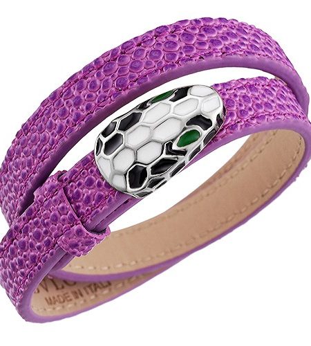 Bvlgari Serpenti Purple Leather Silver Hardware Bracelet 700522