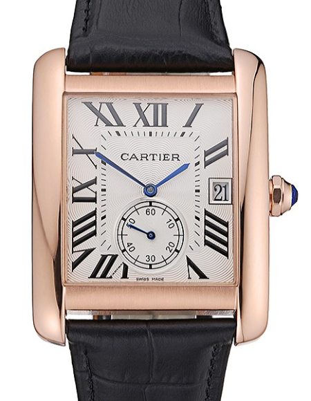 Cartier Tank MC White Dial Gold Case Black Leather Strap  622579