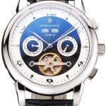 Patek Philippe Perpetual Calendar Tourbillon Two Tone Dial Stainless Steel Case Black Leather Strap
