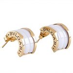 Bvlgari Replica White Ceramic Center Engraved Gold Rim Studs