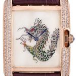 Cartier Tank Anglaise White Dragon Dial Diamonds Gold Case Purple Leather Bracelet