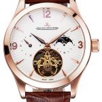 Jaeger LeCoultre Master Moonphase Tourbillon White Dial Rose Gold Case Brown Leather Strap