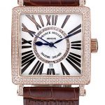 Franck Muller Master Square Diamond Encrusted Rose Gold Bezel Brown Croco Bracelet 80283