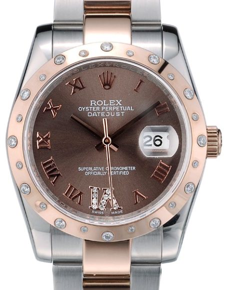 Rolex DateJust Brushed Stainless Steel Case Brown Dial Diamond Plated 41994
