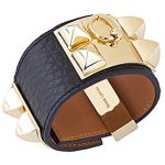 Hermes Replica Brass Stud Accent Black Leather Bracelet