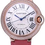 Swiss Cartier Ballon Bleu de Cartier White Dial Diamonds Case Pink Leather Bracelet  622553
