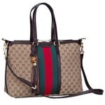 Gucci Rania Web GG Canvas with Brown Leather Trim Top Handle Tote