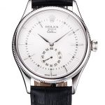 Swiss Rolex Cellini White Dial Stainless Steel Case Black Leather Strap