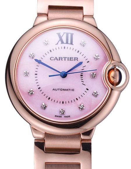 Swiss Cartier Ballon Bleu de Cartier Pink Diamond Dial Gold Bracelet  622556