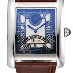 Cartier Tank Black And White Dial Stainless Steel Case Brown Leather Strap  622763
