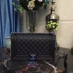 Chanel Le Boy Flap Shoulder Bag Sheepskin Leather D67086 Black